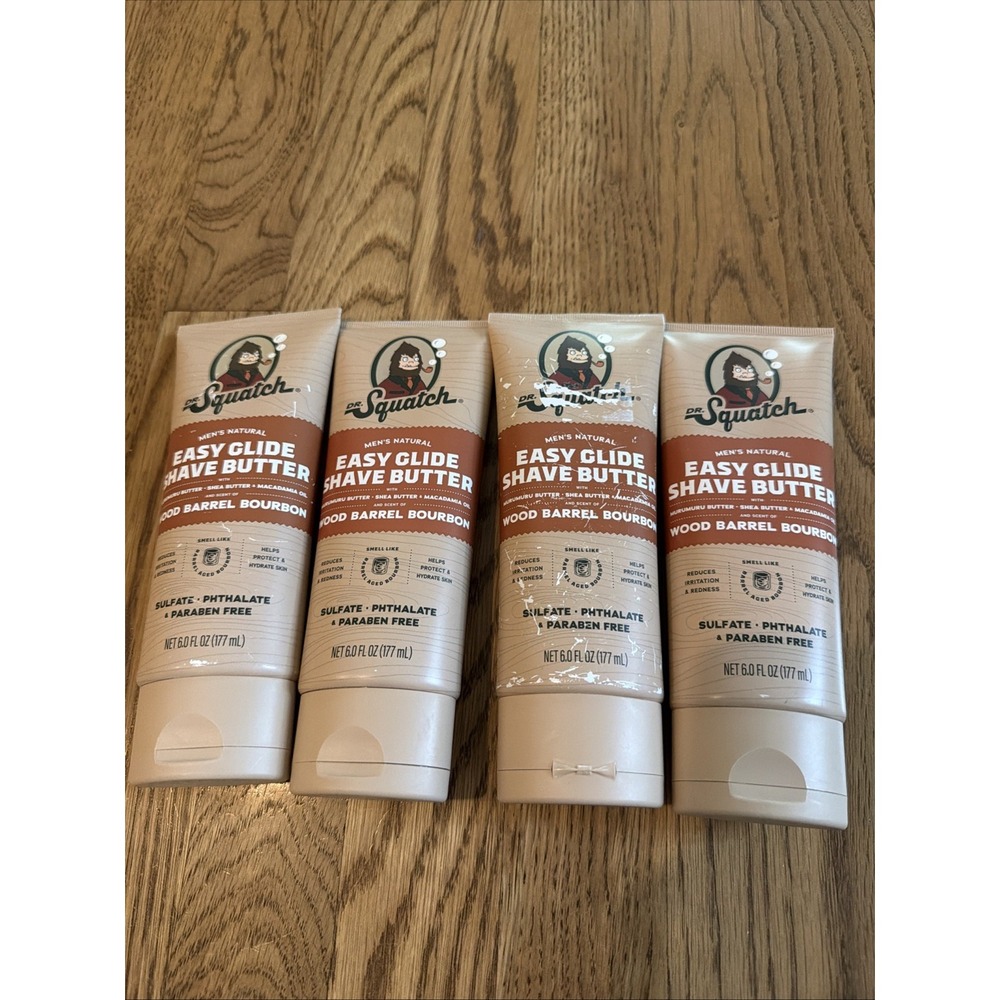 Dr. Squatch Shave Butter Wood Barrel Bourbon 6oz Lot Easy Glide Natural NEW X4